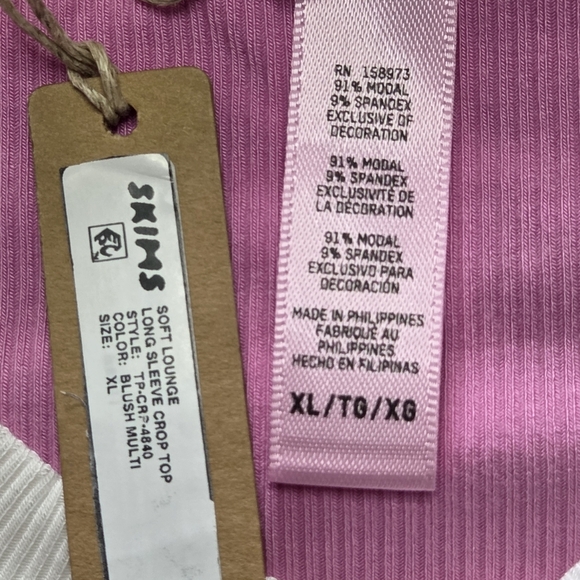 SKIMS Soft Lounge Ringer Long Sleeve Crop Top Shirt Blush Multi Pink Xlarge NWT - Picture 4 of 5